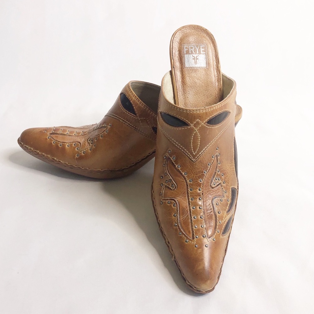 FRYE Cowboy Boot Phoenix Slip On Leather Mules 8.5